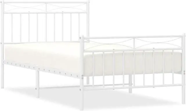 Alt view image 2 of 7 - vidaXL 11'' Twin Metal Bed Frames with Headboard and Footboard, Platform Bed Frame with Strong Metal Slats Support, Under Bed Storage, Noise Free, White, without Mattress