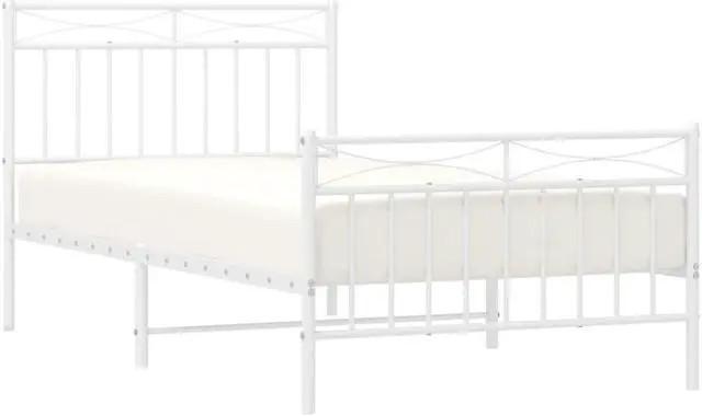 Alt view image 3 of 7 - vidaXL 11'' Twin Metal Bed Frames with Headboard and Footboard, Platform Bed Frame with Strong Metal Slats Support, Under Bed Storage, Noise Free, White, without Mattress