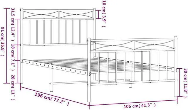 Alt view image 4 of 7 - vidaXL 11'' Twin Metal Bed Frames with Headboard and Footboard, Platform Bed Frame with Strong Metal Slats Support, Under Bed Storage, Noise Free, White, without Mattress