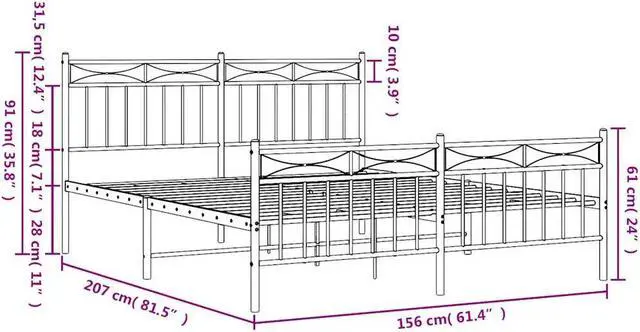 Alt view image 4 of 7 - vidaXL 11'' Metal Queen Bed Frames with Headboard and Footboard, Platform Bed Frame with Strong Metal Slats Support, Under Bed Storage, Noise Free, White, without Mattress