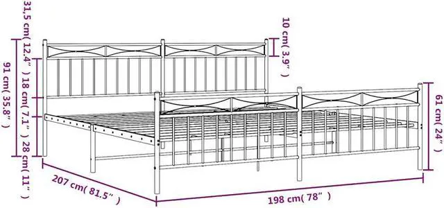 Alt view image 4 of 7 - vidaXL 11'' King Metal Bed Frames with Headboard  and Footboard, Platform Bed Frame with Strong Metal Slats Support, Under Bed Storage, Noise Free, White, without Mattress