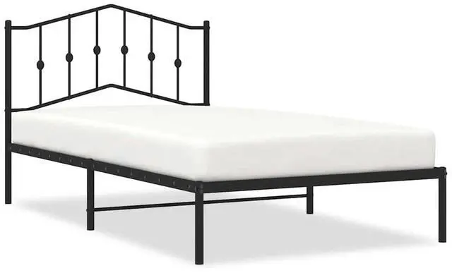 Alt view image 2 of 7 - vidaXL Twin XL Metal Bed Frame with Headboard and Stable Slats, Under Bed Storage Space, Sturdy Steel Construction and Easy Assembly, Minimalist Style, Black, 12'' High, without Mattress