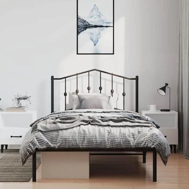 Alt view image 3 of 7 - vidaXL Twin XL Metal Bed Frame with Headboard and Stable Slats, Under Bed Storage Space, Sturdy Steel Construction and Easy Assembly, Minimalist Style, Black, 12'' High, without Mattress