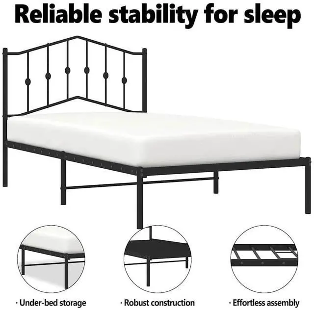 Alt view image 5 of 7 - vidaXL Twin XL Metal Bed Frame with Headboard and Stable Slats, Under Bed Storage Space, Sturdy Steel Construction and Easy Assembly, Minimalist Style, Black, 12'' High, without Mattress