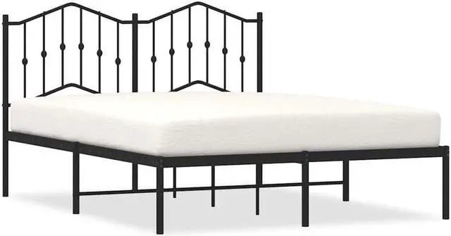 Alt view image 2 of 7 - vidaXL Queen Metal Bed Frame with Headboard and Stable Slats, Under Bed Storage Space, Sturdy Steel Construction and Easy Assembly, Minimalist Style, Black, 12'' High, without Mattress