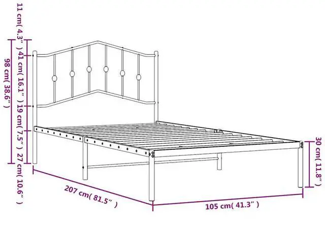Alt view image 4 of 7 - vidaXL Twin XL Metal Bed Frame with Headboard and Stable Slats, Under Bed Storage Space, Sturdy Steel Construction and Easy Assembly, Minimalist Style, Black, 12'' High, without Mattress