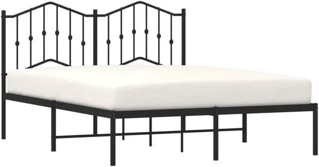 Alt view image 3 of 7 - vidaXL Queen Metal Bed Frame with Headboard and Stable Slats, Under Bed Storage Space, Sturdy Steel Construction and Easy Assembly, Minimalist Style, Black, 12'' High, without Mattress
