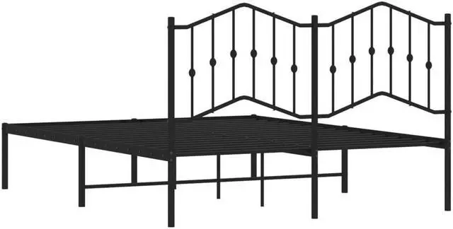 Alt view image 7 of 7 - vidaXL Queen Metal Bed Frame with Headboard and Stable Slats, Under Bed Storage Space, Sturdy Steel Construction and Easy Assembly, Minimalist Style, Black, 12'' High, without Mattress