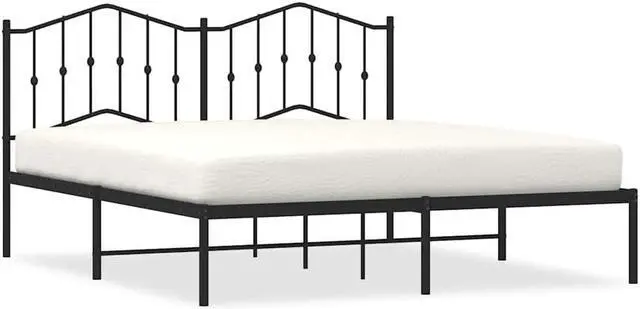 Alt view image 2 of 7 - vidaXL California King Metal Bed Frame with Headboard and Stable Slats, Under Bed Storage Space, Sturdy Steel Construction and Easy Assembly, Minimalist Style, Black, 12'' High, without Mattress