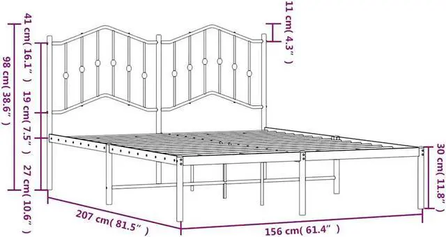 Alt view image 4 of 7 - vidaXL Queen Metal Bed Frame with Headboard and Stable Slats, Under Bed Storage Space, Sturdy Steel Construction and Easy Assembly, Minimalist Style, Black, 12'' High, without Mattress