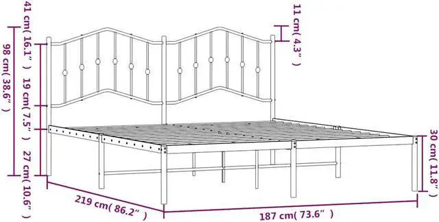 Alt view image 4 of 7 - vidaXL California King Metal Bed Frame with Headboard and Stable Slats, Under Bed Storage Space, Sturdy Steel Construction and Easy Assembly, Minimalist Style, Black, 12'' High, without Mattress