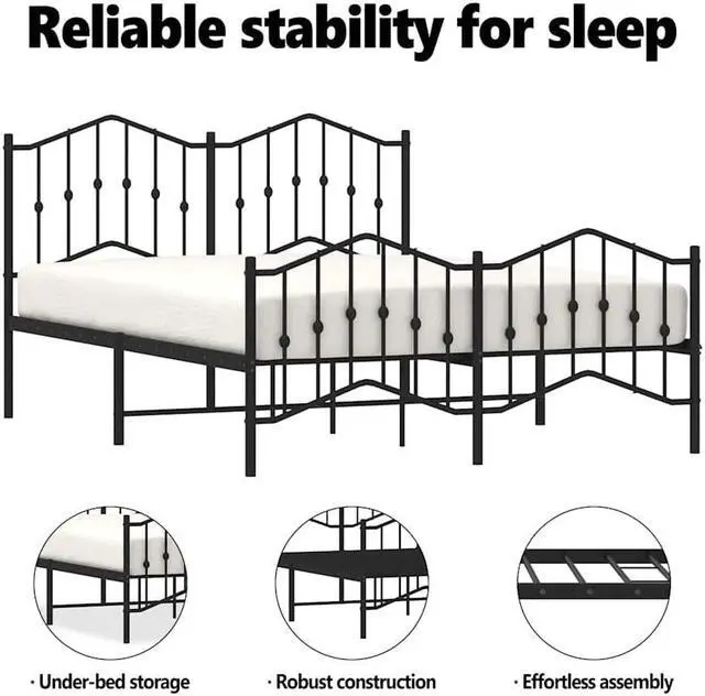 Alt view image 5 of 7 - vidaXL Full Metal Bed Frame with Headboard and Footboard, Under Bed Storage Space, Sturdy Steel Construction and Easy Assembly, Minimalist Style, Black, 12'' High, without Mattress