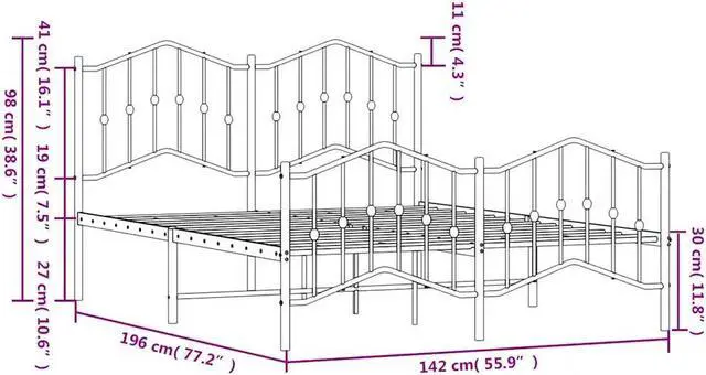 Alt view image 4 of 7 - vidaXL Full Metal Bed Frame with Headboard and Footboard, Under Bed Storage Space, Sturdy Steel Construction and Easy Assembly, Minimalist Style, Black, 12'' High, without Mattress