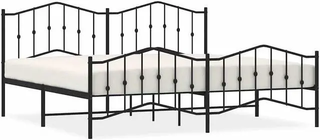 Alt view image 2 of 7 - vidaXL King Metal Bed Frame with Headboard and Footboard, Under Bed Storage Space, Sturdy Steel Construction and Easy Assembly, Minimalist Style, Black, 12'' High, without Mattress