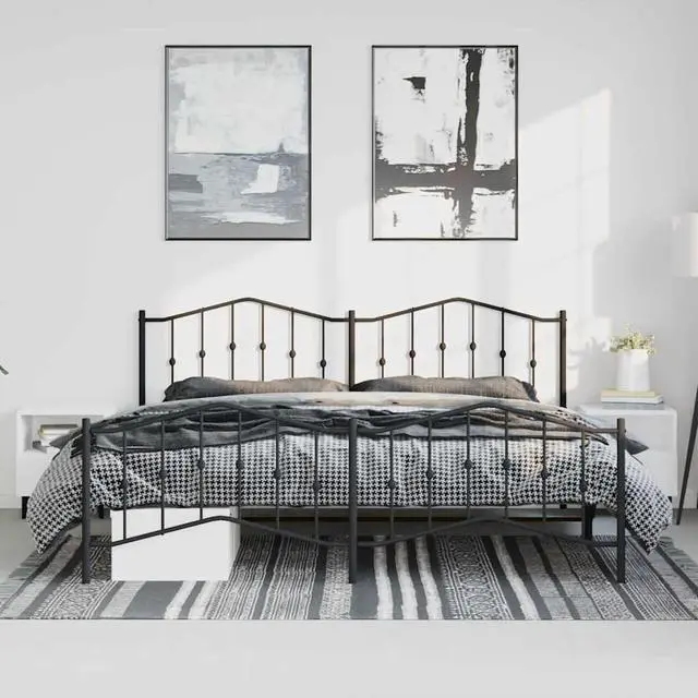 Alt view image 3 of 7 - vidaXL King Metal Bed Frame with Headboard and Footboard, Under Bed Storage Space, Sturdy Steel Construction and Easy Assembly, Minimalist Style, Black, 12'' High, without Mattress