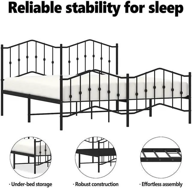 Alt view image 5 of 7 - vidaXL King Metal Bed Frame with Headboard and Footboard, Under Bed Storage Space, Sturdy Steel Construction and Easy Assembly, Minimalist Style, Black, 12'' High, without Mattress