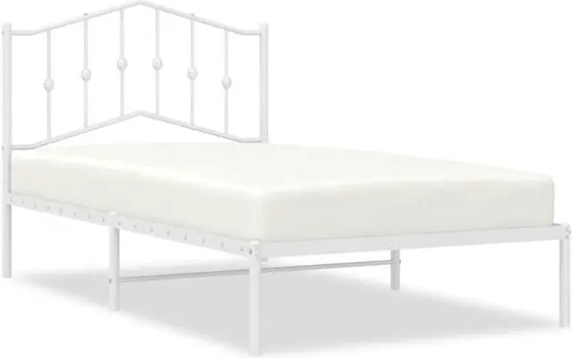 Alt view image 2 of 7 - vidaXL Twin Metal Bed Frame with Headboard and Stable Slats, Under Bed Storage Space, Sturdy Steel Construction and Easy Assembly, Minimalist Style, White, 12'' High, without Mattress