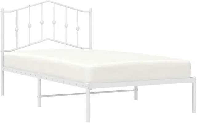 Alt view image 3 of 7 - vidaXL Twin Metal Bed Frame with Headboard and Stable Slats, Under Bed Storage Space, Sturdy Steel Construction and Easy Assembly, Minimalist Style, White, 12'' High, without Mattress