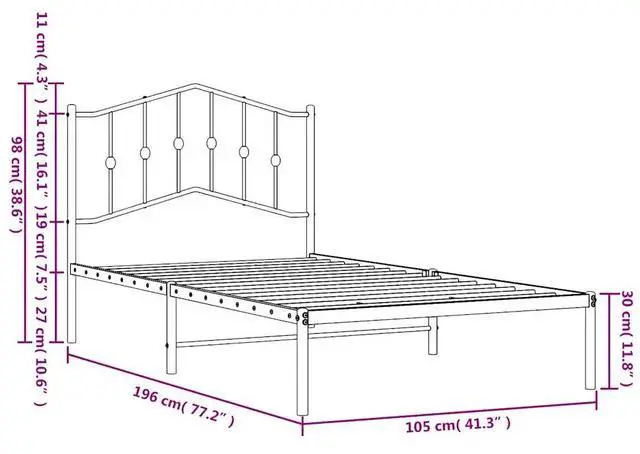 Alt view image 4 of 7 - vidaXL Twin Metal Bed Frame with Headboard and Stable Slats, Under Bed Storage Space, Sturdy Steel Construction and Easy Assembly, Minimalist Style, White, 12'' High, without Mattress