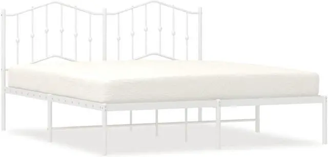 Alt view image 2 of 7 - vidaXL California King Metal Bed Frame with Headboard and Stable Slats, Under Bed Storage Space, Sturdy Steel Construction and Easy Assembly, Minimalist Style, White, 12'' High, without Mattress