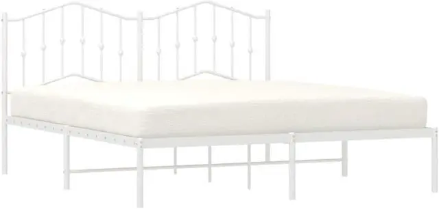 Alt view image 3 of 7 - vidaXL California King Metal Bed Frame with Headboard and Stable Slats, Under Bed Storage Space, Sturdy Steel Construction and Easy Assembly, Minimalist Style, White, 12'' High, without Mattress