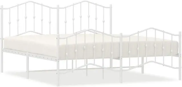 Alt view image 2 of 7 - vidaXL Califonia King Metal Bed Frame with Headboard and Footboard, Under Bed Storage Space, Sturdy Steel Construction and Easy Assembly, Minimalist Style, White, 12'' High, without Mattress