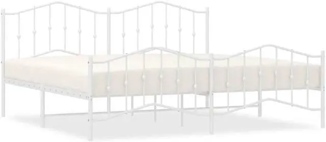 Alt view image 2 of 7 - vidaXL King Metal Bed Frame with Headboard and Footboard, Under Bed Storage Space, Sturdy Steel Construction and Easy Assembly, Minimalist Style, White, 12'' High, without Mattress