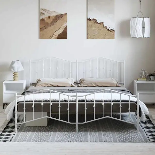 Alt view image 3 of 7 - vidaXL King Metal Bed Frame with Headboard and Footboard, Under Bed Storage Space, Sturdy Steel Construction and Easy Assembly, Minimalist Style, White, 12'' High, without Mattress