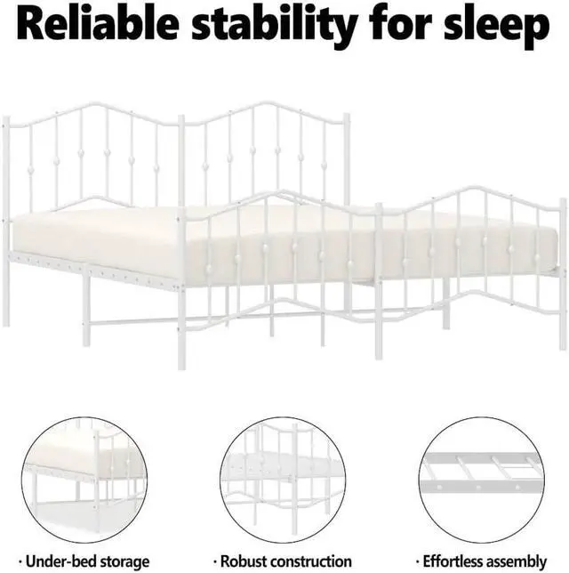 Alt view image 5 of 7 - vidaXL King Metal Bed Frame with Headboard and Footboard, Under Bed Storage Space, Sturdy Steel Construction and Easy Assembly, Minimalist Style, White, 12'' High, without Mattress
