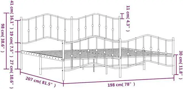 Alt view image 4 of 7 - vidaXL King Metal Bed Frame with Headboard and Footboard, Under Bed Storage Space, Sturdy Steel Construction and Easy Assembly, Minimalist Style, White, 12'' High, without Mattress