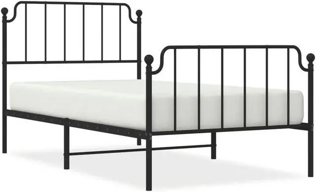 Alt view image 2 of 7 - vidaXL Twin Metal Bed Frame with Headboard and Footboard, Under Bed Storage Space, Sturdy Steel Construction and Easy Assembly, Minimalist Style, Black, 12'' High, without Mattress