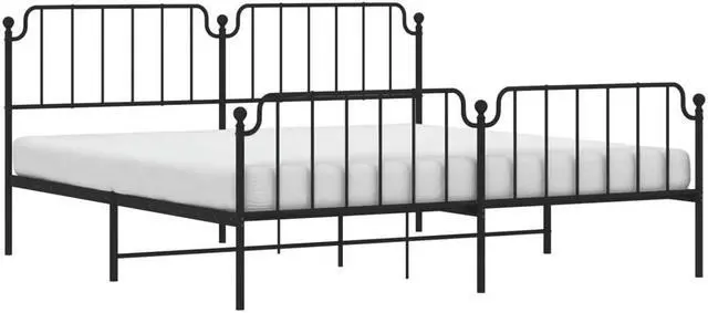 Alt view image 3 of 7 - vidaXL King Metal Bed Frame with Headboard and Footboard, Under Bed Storage Space, Sturdy Steel Construction and Easy Assembly, Minimalist Style, Black, 12'' High, without Mattress