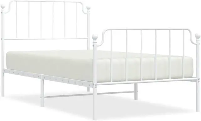 Alt view image 2 of 7 - vidaXL Twin XL Metal Bed Frame with Headboard and Footboard, Under Bed Storage Space, Sturdy Steel Construction and Easy Assembly, Minimalist Style, White, 12'' High, without Mattress