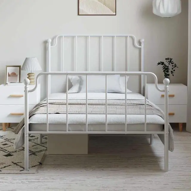 Alt view image 3 of 7 - vidaXL Twin XL Metal Bed Frame with Headboard and Footboard, Under Bed Storage Space, Sturdy Steel Construction and Easy Assembly, Minimalist Style, White, 12'' High, without Mattress