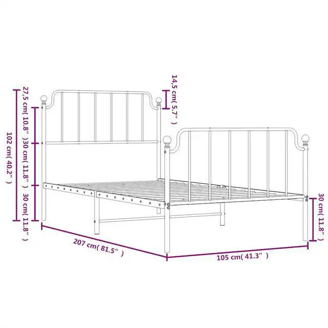 Alt view image 4 of 7 - vidaXL Twin XL Metal Bed Frame with Headboard and Footboard, Under Bed Storage Space, Sturdy Steel Construction and Easy Assembly, Minimalist Style, White, 12'' High, without Mattress