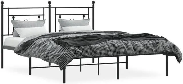 Alt view image 3 of 7 - vidaXL 12'' Metal Queen Bed Frames with Headboard, Platform Bed Frame with Strong Metal Slats Support, Under Bed Storage, Noise Free, Black, without Mattress