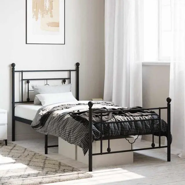 Main image of vidaXL 10'' Twin XL Metal Bed Frames with Headboard and Footboard, Platform Bed Frame with Strong Metal Slats Support, Under Bed Storage, Noise Free, Black, without Mattress