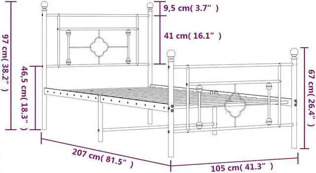 Alt view image 4 of 7 - vidaXL 10'' Twin XL Metal Bed Frames with Headboard and Footboard, Platform Bed Frame with Strong Metal Slats Support, Under Bed Storage, Noise Free, Black, without Mattress