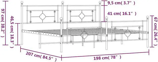 Alt view image 5 of 7 - vidaXL 10'' King Metal Bed Frames with Headboard and Footboard, Platform Bed Frame with Strong Metal Slats Support, Under Bed Storage, Noise Free, Black, without Mattress