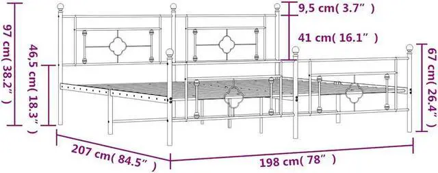 Alt view image 4 of 7 - vidaXL 10'' King Metal Bed Frames with Headboard and Footboard, Platform Bed Frame with Strong Metal Slats Support, Under Bed Storage, Noise Free, Black, without Mattress
