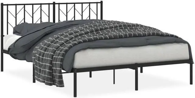 Alt view image 2 of 7 - vidaXL 12' Metal Queen Bed Frames with Headboard, Platform Bed Frame with Strong Metal Slats Support, Under Bed Storage, Noise Free, Black, without Mattress