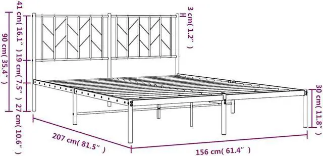 Alt view image 5 of 7 - vidaXL 12' Metal Queen Bed Frames with Headboard, Platform Bed Frame with Strong Metal Slats Support, Under Bed Storage, Noise Free, Black, without Mattress