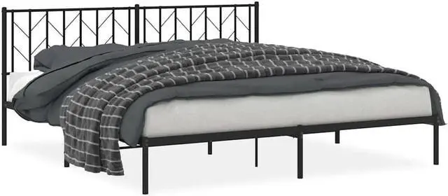 Alt view image 2 of 7 - vidaXL 12'' King Metal Bed Frames with Headboard, Platform Bed Frame with Strong Metal Slats Support, Under Bed Storage, Noise Free, Black, without Mattress