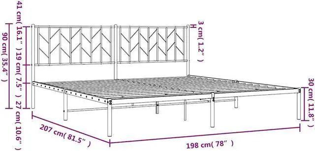 Alt view image 4 of 7 - vidaXL 12'' King Metal Bed Frames with Headboard, Platform Bed Frame with Strong Metal Slats Support, Under Bed Storage, Noise Free, Black, without Mattress