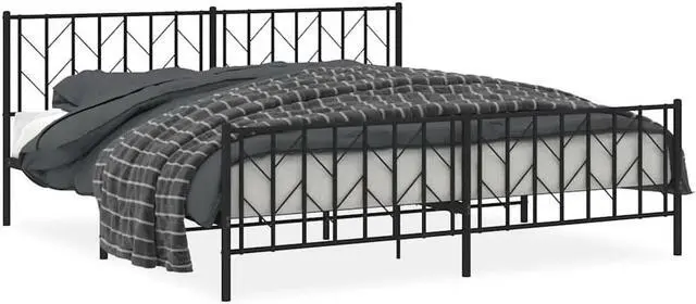 Alt view image 2 of 7 - vidaXL 12'' King Metal Bed Frames with Headboard  and Footboard, Platform Bed Frame with Strong Metal Slats Support, Under Bed Storage, Noise Free, Black, without Mattress