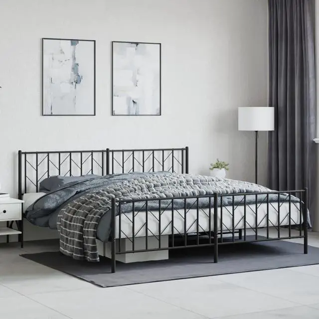 Main image of vidaXL 12'' King Metal Bed Frames with Headboard  and Footboard, Platform Bed Frame with Strong Metal Slats Support, Under Bed Storage, Noise Free, Black, without Mattress