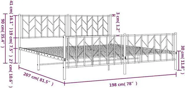Alt view image 4 of 7 - vidaXL 12'' King Metal Bed Frames with Headboard  and Footboard, Platform Bed Frame with Strong Metal Slats Support, Under Bed Storage, Noise Free, Black, without Mattress