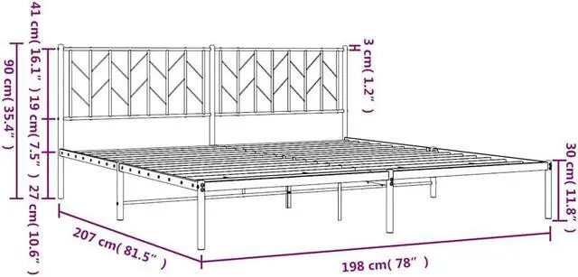 Alt view image 5 of 7 - vidaXL 12'' King Metal Bed Frames with Headboard, Platform Bed Frame with Strong Metal Slats Support, Under Bed Storage, Noise Free, White, without Mattress