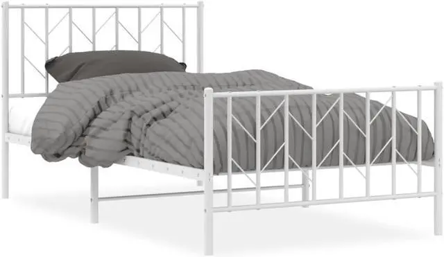 Alt view image 2 of 7 - vidaXL 12'' Metal Twin XL Bed Frames with Headboard and Footboard, Platform Bed Frame with Strong Metal Slats Support, Under Bed Storage, Noise Free, White, without Mattress