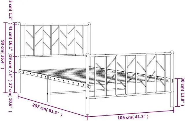 Alt view image 4 of 7 - vidaXL 12'' Metal Twin XL Bed Frames with Headboard and Footboard, Platform Bed Frame with Strong Metal Slats Support, Under Bed Storage, Noise Free, White, without Mattress
